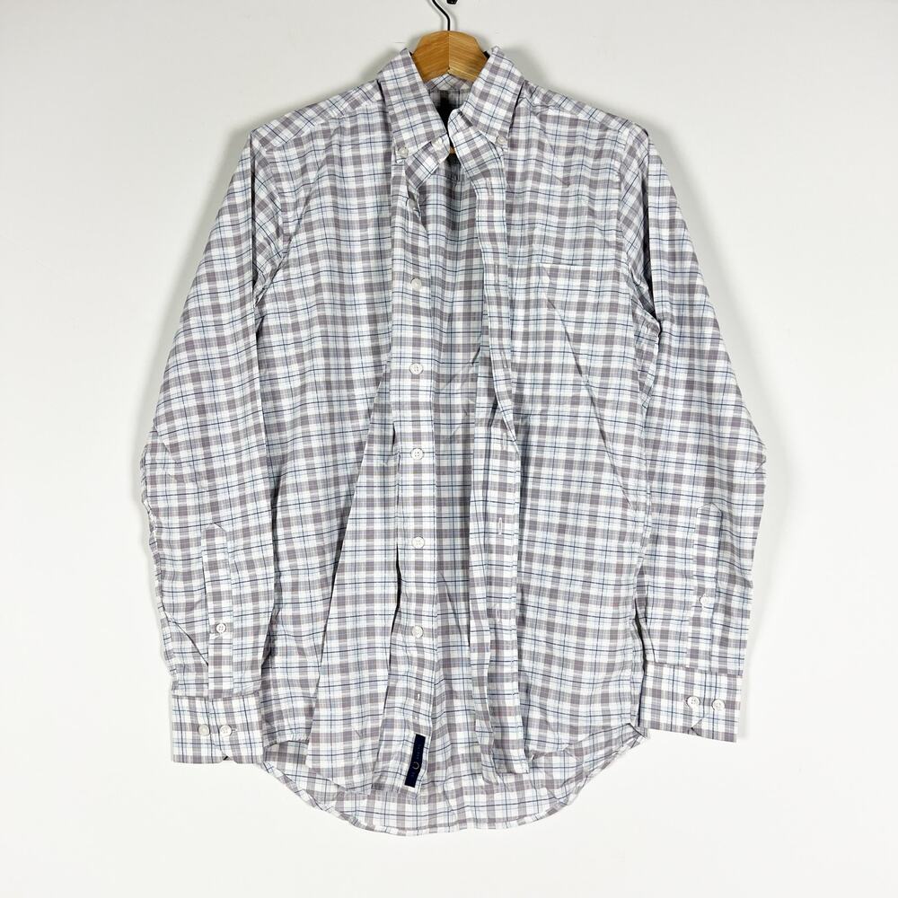 Oxford mens grey white plaid button down shirt size Extra Small